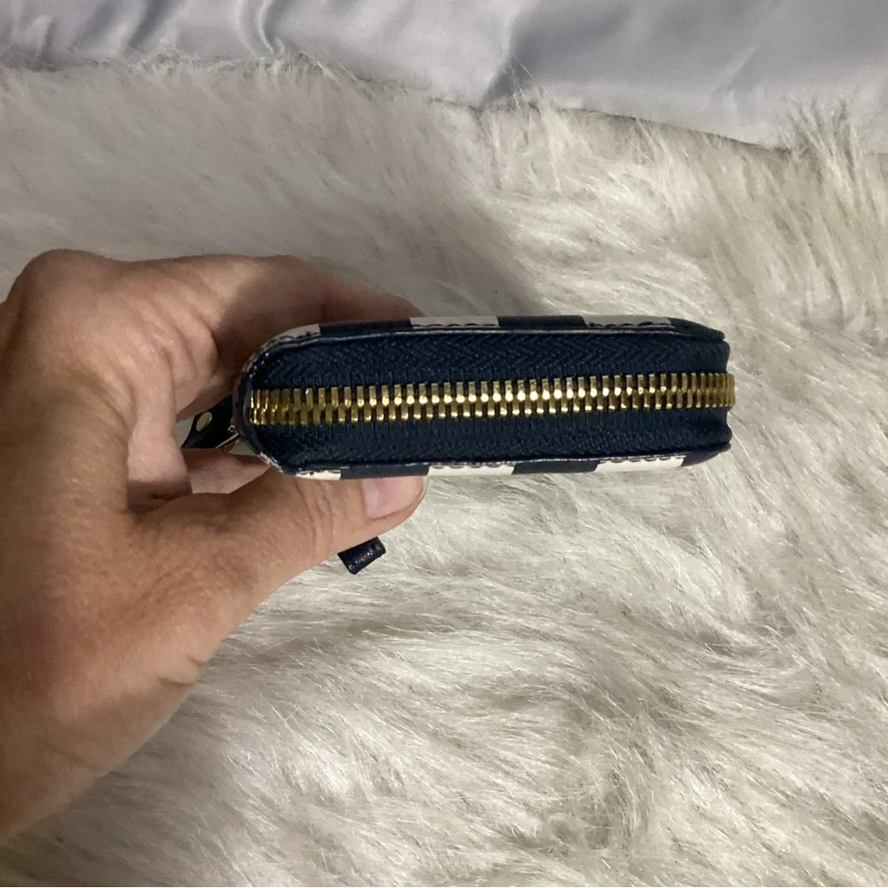 Michael Kors Blue/ White Striped Zip Around Clutch Wristlet Wallet - Picture 6 of 12